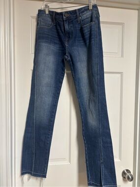 Parker Smith Twisted Seam Crop Straight Jeans Blue Split Frayed Hem